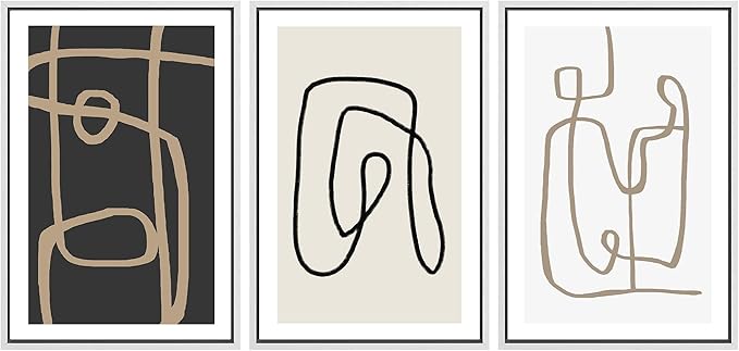 SIGNWIN Framed Canvas Print Wall Art Set Pastel Geometric Line Polygons Abstract Shapes Illustrations Modern Art Decorative Boho Relax/Zen Nordic for Living Room, Bedroom, Office - 16"x24"x3 White