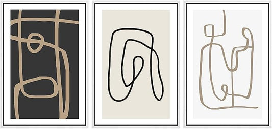 SIGNWIN Framed Canvas Print Wall Art Set Pastel Geometric Line Polygons Abstract Shapes Illustrations Modern Art Decorative Boho Relax/Zen Nordic for Living Room, Bedroom, Office - 24"x36"x3 White
