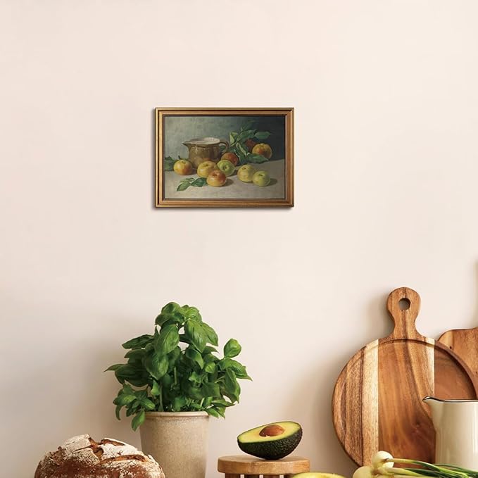 Gold Framed Wall Art Vintage Canvas Wall Art Harvest Apples Still Life Artwork Prints Picture for Living Room Bedroom Farmhouse Bathroom Office Decor, 12x16