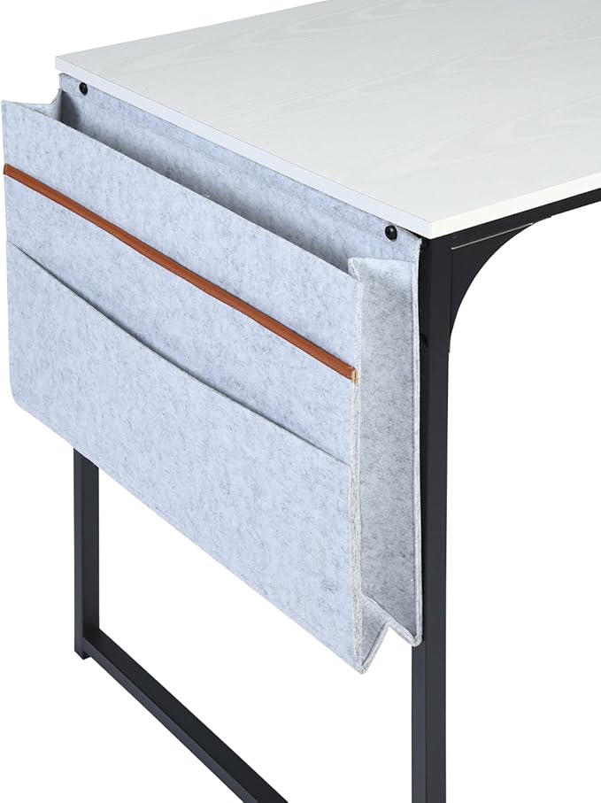 Homy Casa Inc 47 inch Study Storage Bag Space Saving for Home Office, Modern Simple Style PC Metal Frame Computer Desk, Writing Table, Black, White