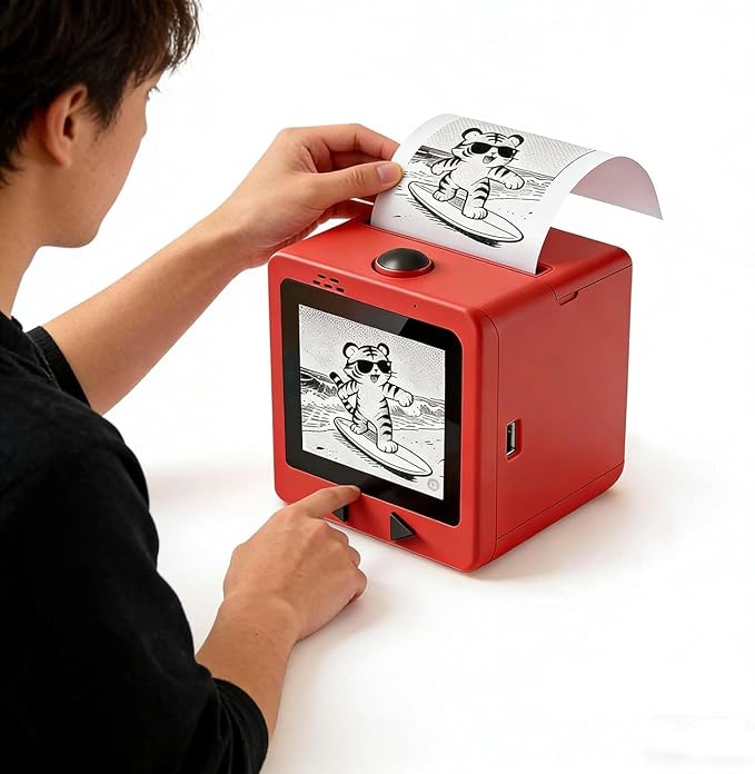 AI Sticker Box Printer, Smart AI Voice Sticker Printer Box Maker Mini Inkless Thermal Stickerbox Printer, Portable AI Sticker Maker for Home, Office, Study & DIY Projects, 5 Paper Rolls Included (A1)