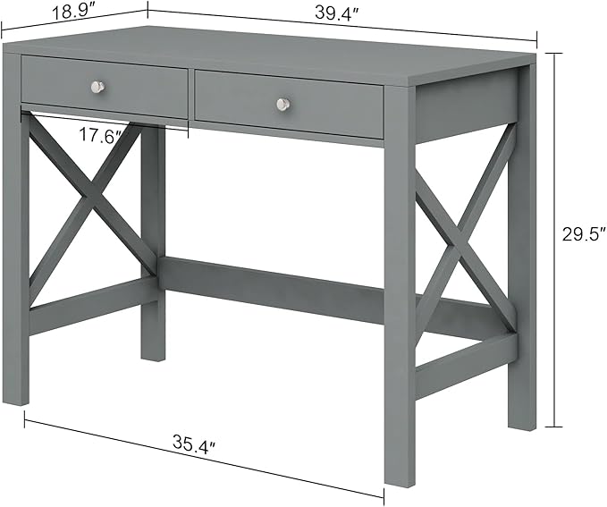 ChooChoo Computer Desk Study for Home Office, Modern Simple 40 Inches Desk with Drawers, Makeup Vanity Console Table, Grey