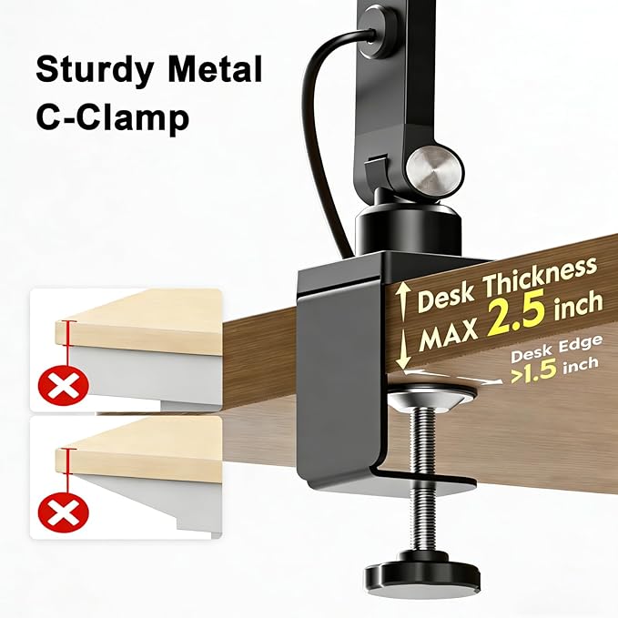 NS Pro LED Desk Lamp with Remote, Eye-Caring CRI95+ Dimmable Light, 3000K–6000K Adjustable Color Temperature, Flexible Clamp or Base Mount, Memory Function Desk Lamp for Office, Study & Zoom Meetings