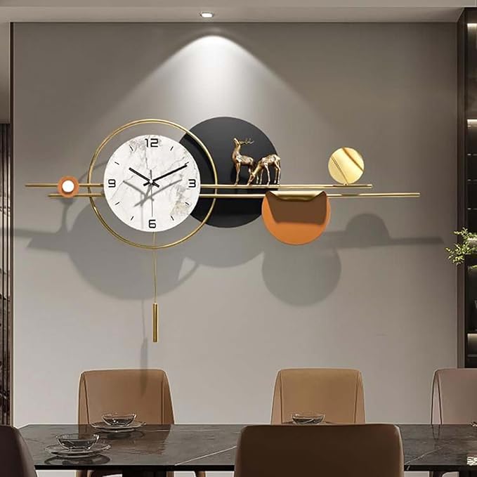 Wall Clock Large Wall Clocks,3D Elk Decorative Modern Silent Wall Clock Metal Wall Art for Living Room Kitchen Bedroom Office Decor Clock (One Color 110 CM/43 in)