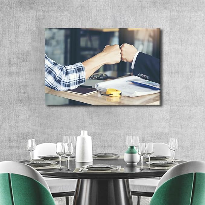 Wall Art For Office Business Partners Provide Fist Collision Pictures After Completing The Transaction Pictures 1 Panel Inspirational Wall Art Positive Modern Decor Poster Canvas Print (16"Wx24"H)