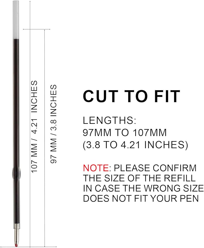Click Ballpoint Pen Refills, 107 mm Length, Black Ink, 0.7 mm, 100 Pack