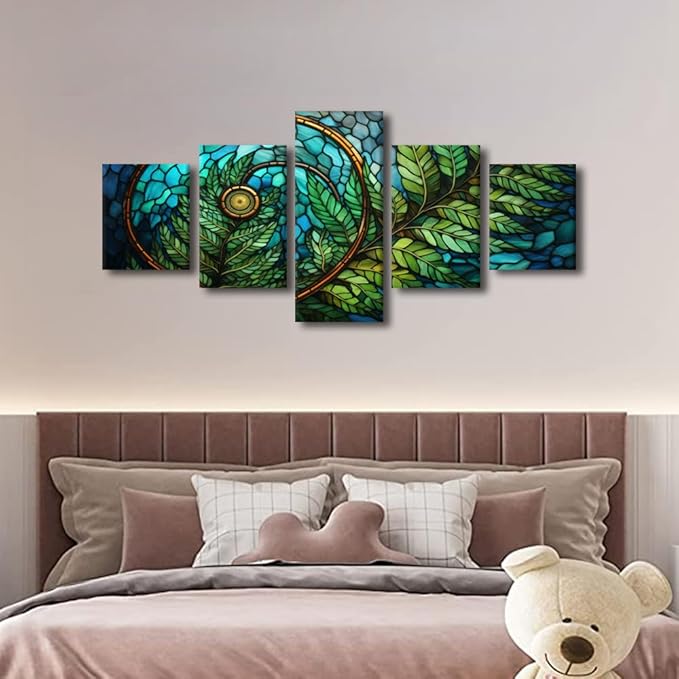 Canvas Wall Art for Lady Home Canvas Wall Art Stained Glass Style Poster Prints 5 Panel Canvas Art for Men Office Bedroom Canvas Wall Decoration Stretched and Framed Ready to Hang 50x24 in