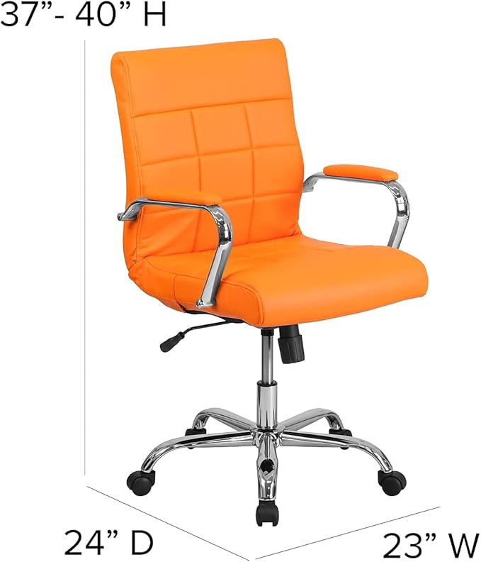 Flash Furniture Vivian Mid-Back Orange Vinyl Executive Swivel Office Chair with Chrome Base and Arms