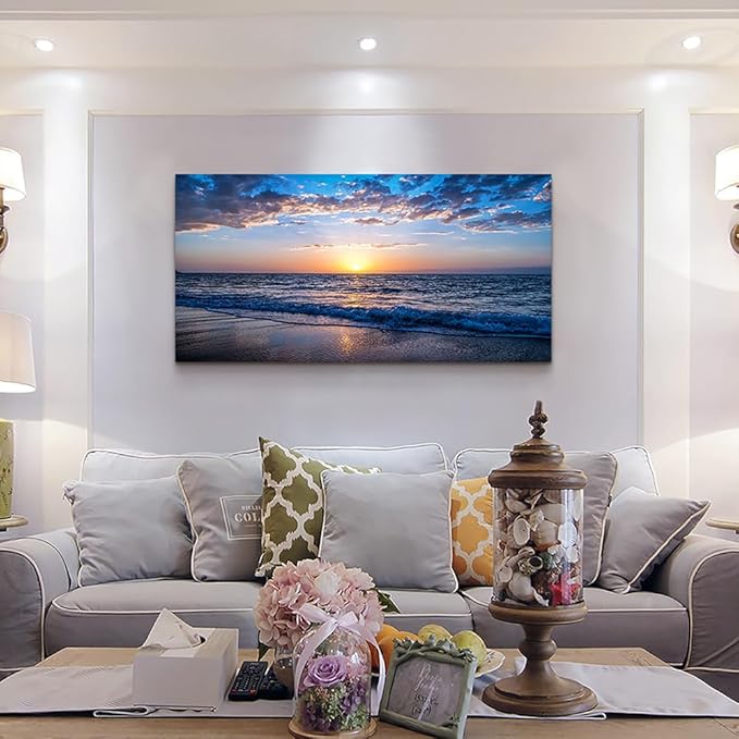 Lapremoly Canvas Wall Art For Living Room Framed Wall Decor For Office Ocean Landscape Wall Paintings Blue Sea Beach Pictures Ready To Hang Bedroom Home Decor Prints Posters Canvas Art 20 X 40 inch