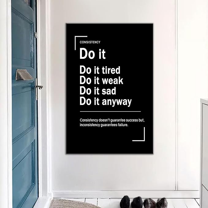 Inspirational Poster Wall Art Positive Home Decor Artwork Motivational Quotes Printed on Canvas Black and White Picture Painting for Modern Living Room Office Workplace Ready to Hang [24''Wx36''H]