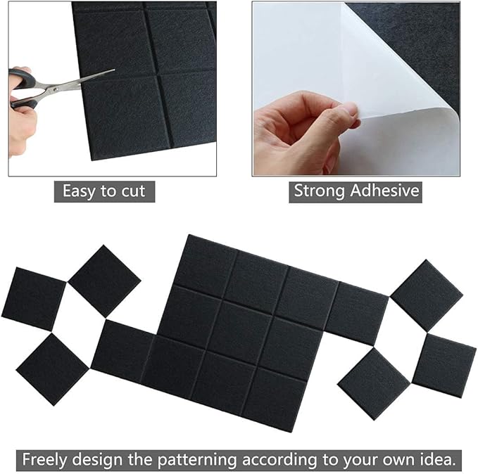 36" x 24" Large Black Cork Board Alternative - 6 Pack Felt Bulletin Board with 30 Push Pins, Felt Wall Tiles Pin Board for Walls Office Home School Decor, Aesthetic Cork Squares, Black