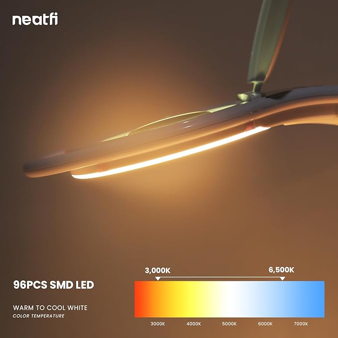 Neatfi 1,000 Lumens | LED Magnifying Lamp with Clamp | Dimmable | 3X Magnification | 3000K–6500K Light | Includes Microfiber Cloth | Light for Reading, Sewing & Crafts (White, 5-Inch Lens, 8 Diopter)