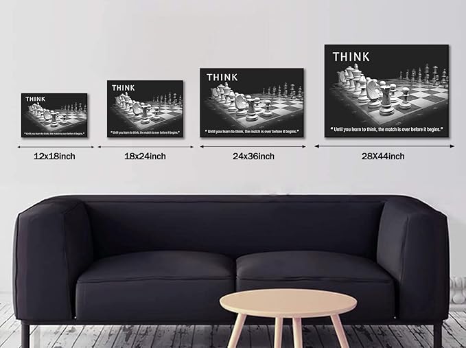 Inspirational Framed Office Art Canvas Paintings Until You Learn to Think,The Match Is Over Before It Begins Positive Quotes Wall Art Black and White Posters Framed Ready to Hang-36 inch x 24 inch