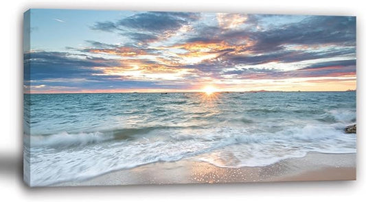 Yxbhhym-Beach Sunset Wall Art Coastal Decor Seascape Canvas Prints Ocean Picture for Living Room Decor Waves Sea Poster Landscape Painting Bedroom Wall Art Office Artwork Home Decorations