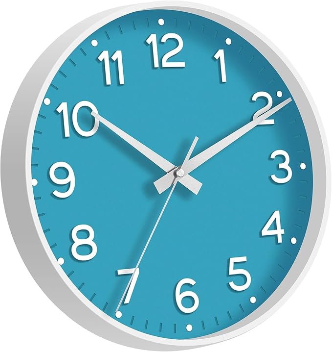 Wall Clock 12 Inch Silent Wall Clocks Battery Operated-Modern Non Ticking Analog Clock Decorative for Kitchen Bedroom Office (Blue)