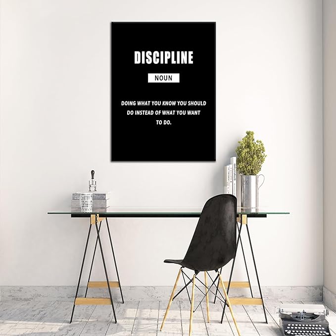 PSYYSP Inspirational Canvas Wall Art Motivational Discipline Painting Poster Entrepreneur Quotes Picture Print Artwork for Office Living Room Gym Wall Decoration Framed Ready to Hang [18''Wx24''H]