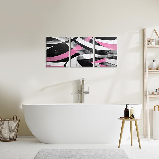 jejeloiu Kids Abstract Art 3 Piece Canvas Wall Art for Living Room Bedroom 12"x16"x3pcs Pink Geometric Office Decorations Artwork Posters Modern Art Picture Wall Decor for Home Decor Bathroom