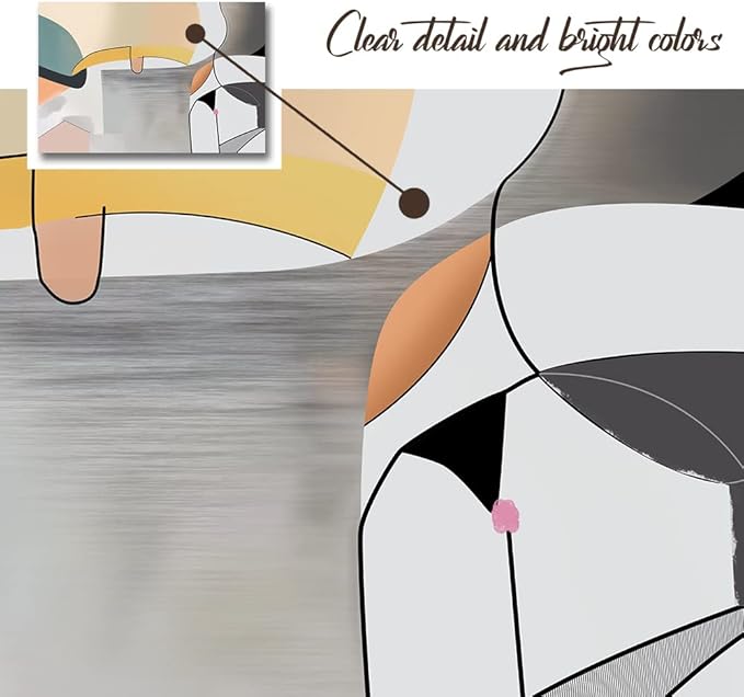Wall Art Canvas Abstract Color Block Line Art Prints Apricot Cyan Black Grey Color Blocks and Lines Painting Modern Artwork Decor for Living Room Bedroom Kitchen 24x16in