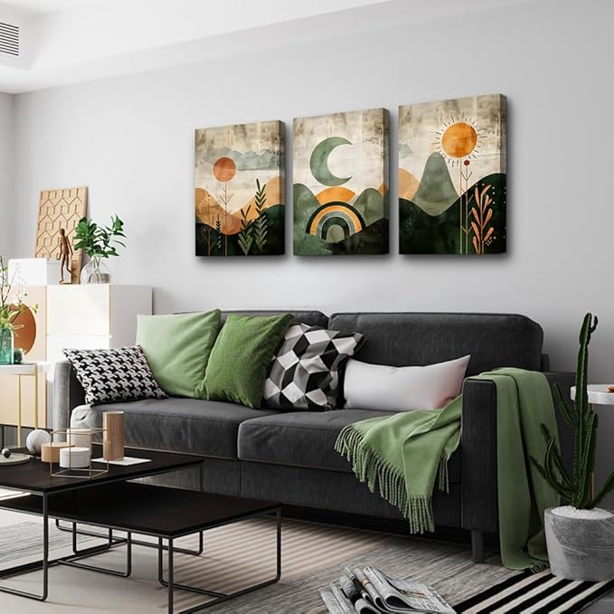 TTHYUEWS Boho Modern Abstract 3-Piece Set Canvas Wall Art For Living Room, Bedroom & Office - Geometry Landscape Abstract Wall Pictures Artwork
