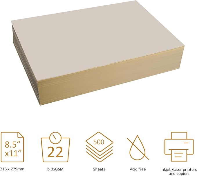 75% Cotton 25% Linen Business Paper, 500 Sheets 8.5"x11" Resume Ivory, 85gsm Won't Get Wet (Low Starch)