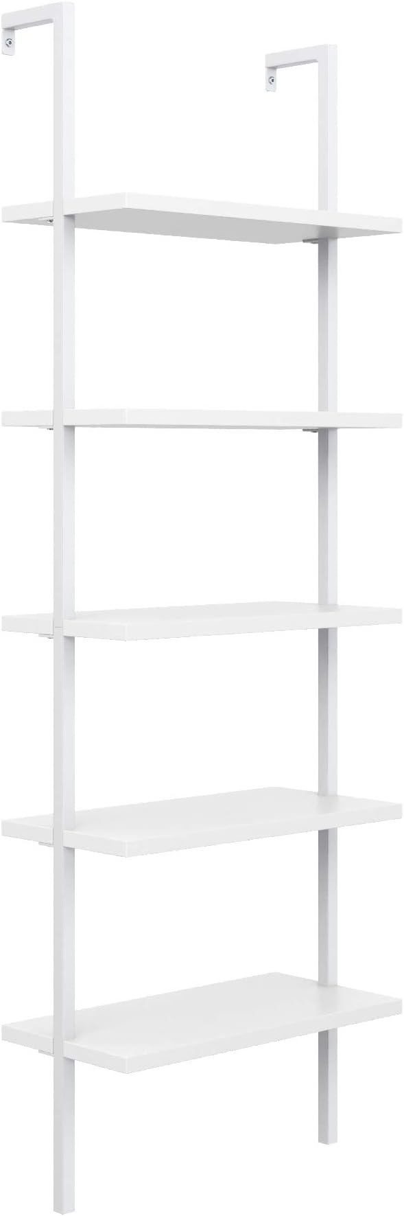 Nathan James Theo 5-Shelf Modern Bookcase, Open Wall Mount Ladder Bookshelf with Industrial Metal Frame, White, Set of 3