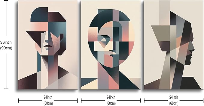 3 Separate Abstract Geometric Stitching Wall Artwork Graphic Combinations Picture Painting Modern Minimalism Poster Print for Office Home Living Room Decoration Stretched and Framed [72''Wx36''H]