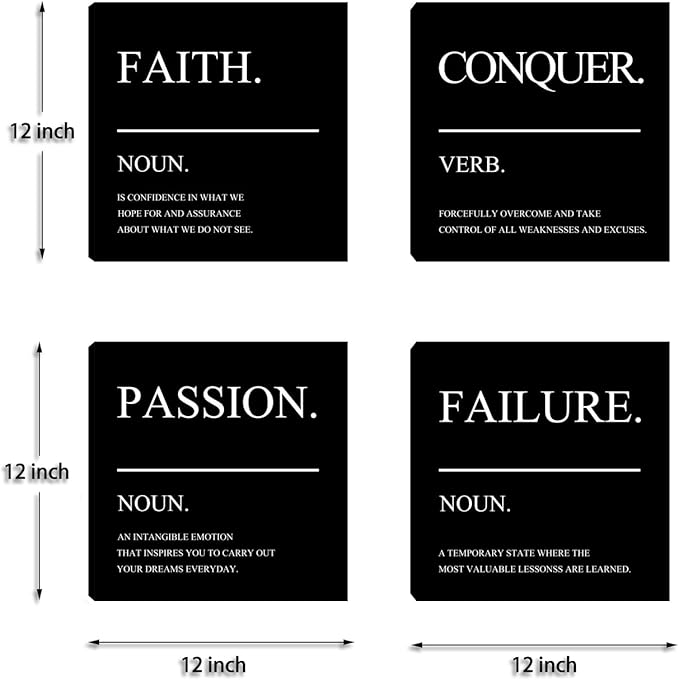 Inspirational Wall Art Motivational Canvas Wall Art Positive Office Wall Decor Poster Black Wall Picture Painting Men Home Office Bedroom Living Room Decor Artwork Framed - 12"x12"x4PCS