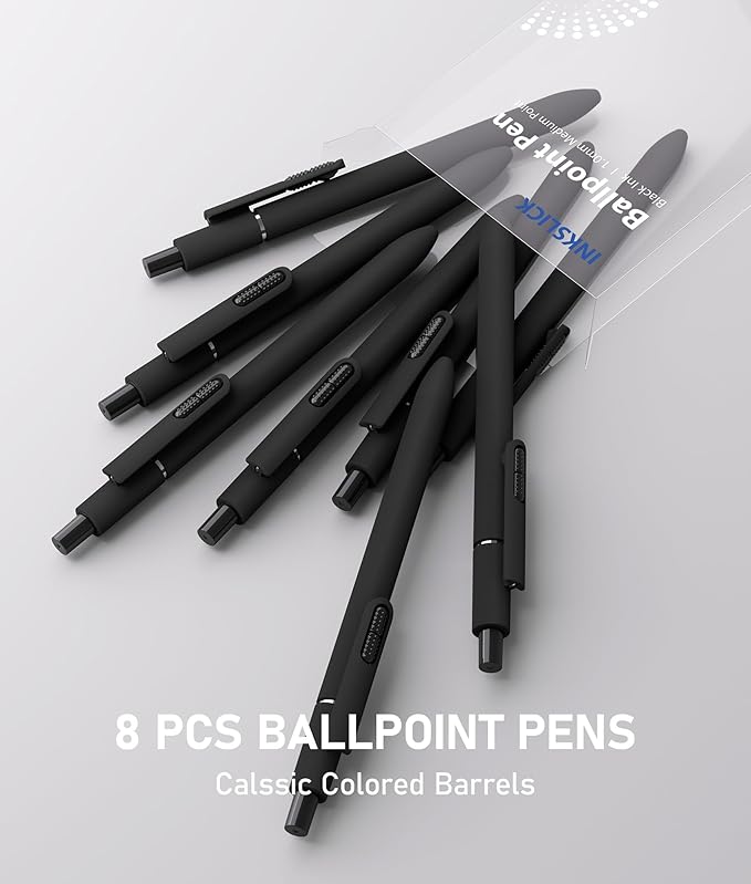InkSlick- 16 Pack Black Pens - 1.0mm Medium Point Ballpoint Pens | Smooth Writing Retractable Fidget Pen for Nurses, Men, Women, Adults, Teacher, School, Office (Black-16 Pack)