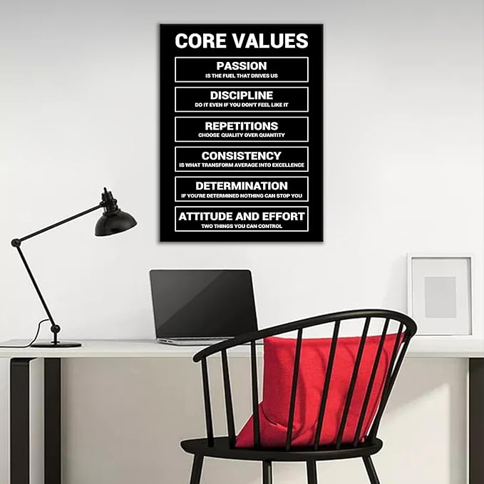 Motivational Wall Art Home Decor Core Values Quote Inspirational Poster Canvas Painting Prints Positive Wall Picture Painting Artwork for Bedroom Classroom Office Stretched and Framed [18''W x 24''H]