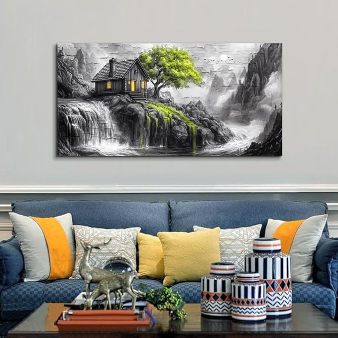 ERQINHUA Black And White Wall Art Canvas Wall Painting For Living Room Large Wall Decor For Bedroom Office Mural Green Tree Landscape Picture Artwork Modern Inspiration Posters Home Decor 24"X48"