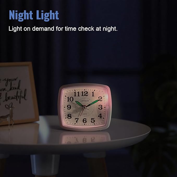 Battery Analog Travel Alarm Clock, Small Clock for Bedroom, Desk Table Shelf Clocks for Room Office Bathroom Vanity, Aesthetic Retro Clocks for Kids, Dark Blue