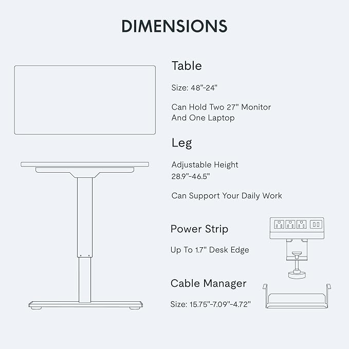 FLEXISPOT EN2 Whole-Piece Standing Desk with Clamp Power Strip, 48 x 24 Electric Height Adjustable Desk with Cable Management for Workstation (White Frame + 48" Maple Top)
