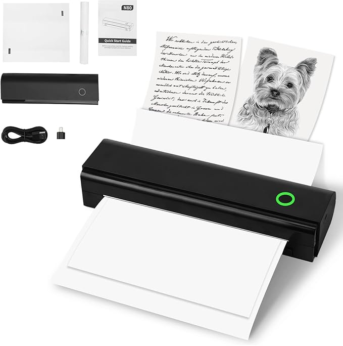 Travel Thermal Printer, Inkless Mobile for A4 Us Letter, Bt/USB, 11X3.3X2 in, Smartphone Tablet Pc, Office/Home