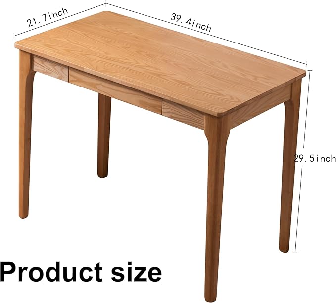 Solid Wood Desk with Drawers, Home Office Desk for Small Spaces, Gaming Work Study Desk, Student PC Desk for Bedroom, Easy to Assemble (Wood Color, 39.4 inch)