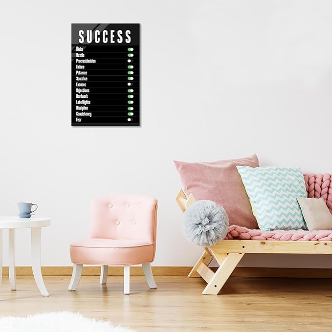 Trendy Success Settings Wall Art Motivational Quotes Inspirational Canvas Poster Large Motto Modern Encouraging Sign Prints Painting For Office Living Room Wall Decor 16x24in Framed