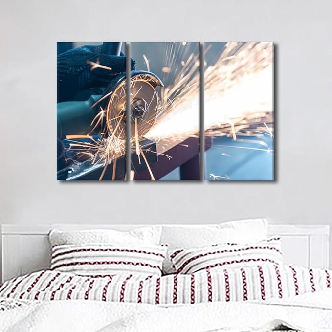 Wall Art for Living Room Cutting Metal Art Prints 3 Piece Framed Art Wall Decor Machine Tools Wall Artwork Bedroom Wall Art Modern Home Decor Canvas Wall Art Ready to Hang, 42x28 Inch