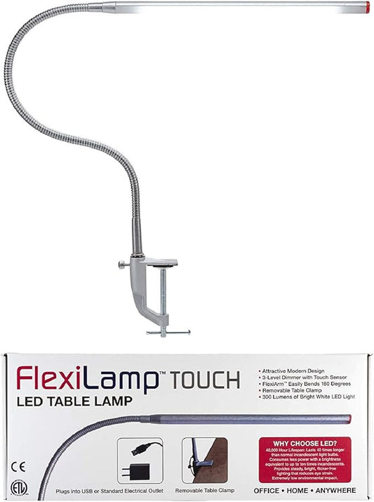 Americanails FlexiLamp Touch - LED Table Desk Lamp - Removable Clamp - Adjustable Lighting for Nail Stations - Manicure Table Light - Flexible Arm – 3 Brightness Levels - Touch Sensor - 300 Lumens