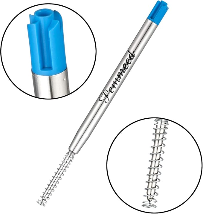 Ballpoint Pen Refills with Spring for Penneed B5/B6/B8 Pen, Parker Waterman Compatible Ballpoint Pen Refills Twist Action Medium Point 1.0mm Pack of 10(Blue Ink)