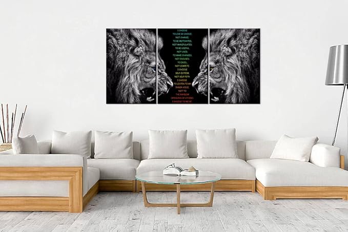 Inspirational I Choose to Live By Choice Poster Motivational 3 Pieces Lion Wall Art for Office Inspiration Canvas Painting Prints Wall Pictures for Living Room Home Decor Framed Artwork [72''Wx 36''H]