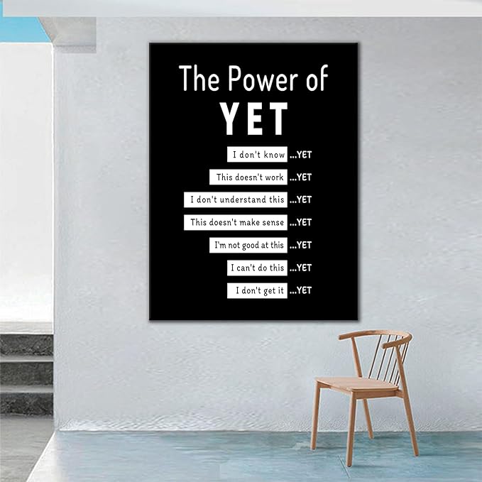 Inspirational Canvas Wall Art Office Poster Wall Decor Motivational Picture Print Positive Affirmations The Power of Yet Inspiring Quotes for Bedroom Living Room Gym Ready to Hang [12''Wx18''H]