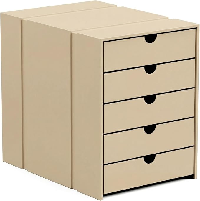 Modern Steel 5-Drawer File Cabinet For Desk, Document Storage Box, Office Desktop Filing Organizer, Drawer Organizer, desk caddy (Milktea)
