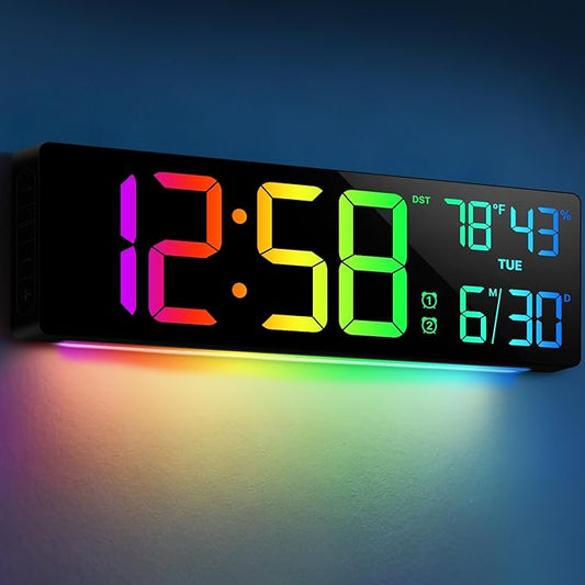 18.5" Large Digital Wall Clock with Remote Control, Big LED Display Digital Clocks with Night Light, Alarm, Countdown, DST, Temp, Date for Parlor, Bedroom, Office, Gifts for Seniors(Black)