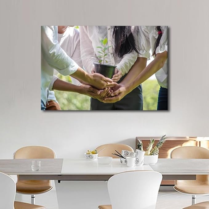 Large Wall Art A Group Of People Holding Potted Plants In The Park Teamwork Concept Pictures Modern Decor Poster Canvas Art Wall Decor for Office Framed 1 Panel (24" Wx36 H)