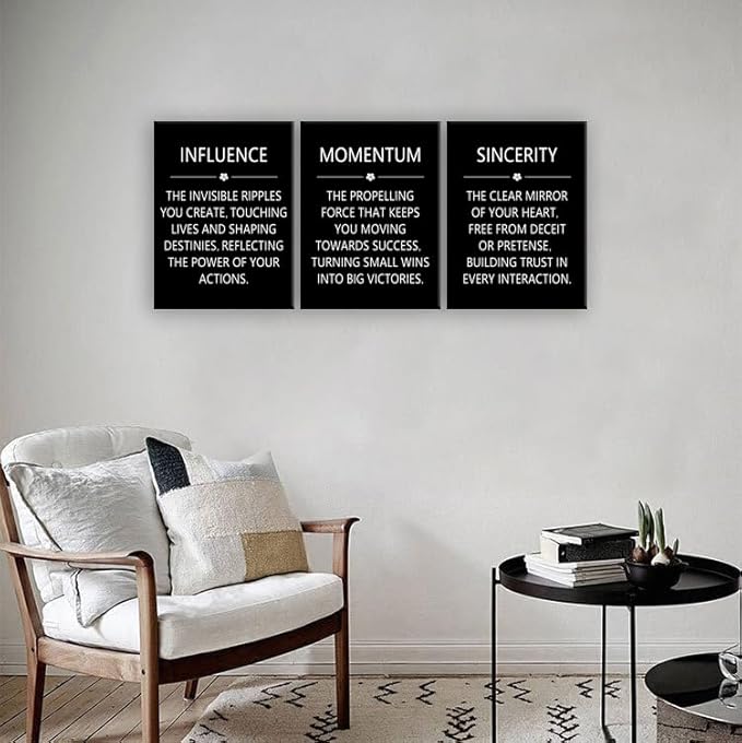 Motivational Canvas Wall Art Influence Sincerity Poster Momentum Picture Inspirational Quotes Wall Office Decor Home Bedroom Wall Decor Wooden Framed Canvas Prints Ready to Hang [36" W X 16" H]