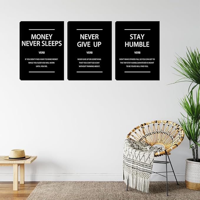 3 Piece Black Saying Wall Art Minimalism Wall Art Inspirational Pictures Wall Decor Motivational Posters Canvas Wall Art Office Decor Inspiring Poster for Living Room Bedroom Workplace Gym 16"x24"x3