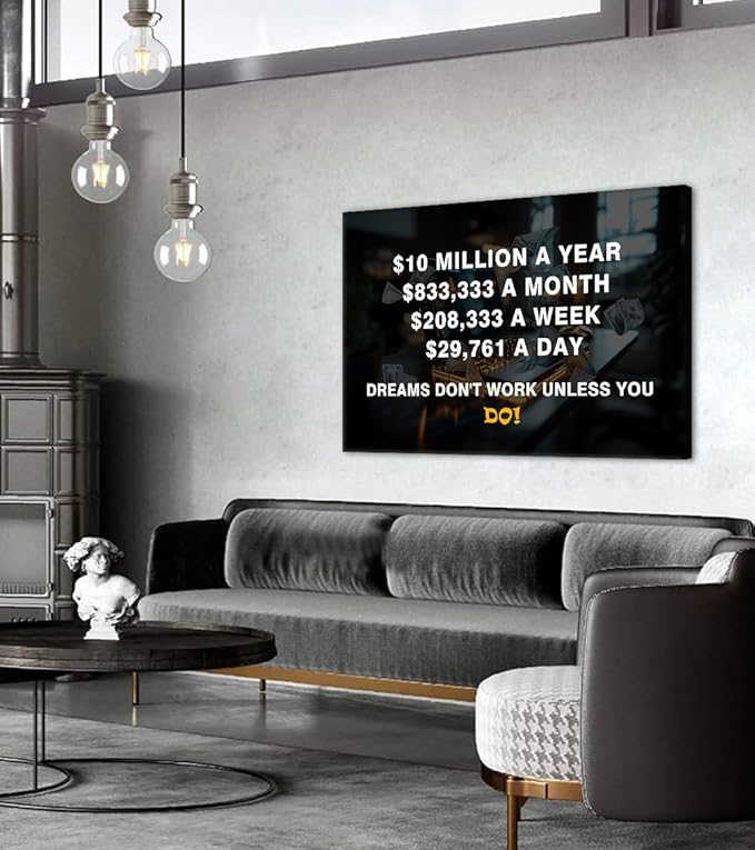 Dreams Don't Work Unless You Do Canvas Wall Art Motivational Business Money Poster Wall Decor Inspirational Entrepreneur Artwork for Study Office Living Room Bedroom Easy to Hand 28x44inch