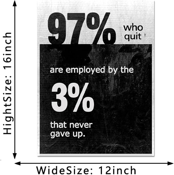 Yatsen Bridge Office Inspirational Wall Art Black Motivational Quote Posters 97% Who Quit are Employed by The 3% That Never Gave up Positive Motto Canvas Painting for Home Decoration - 12''Wx16''H