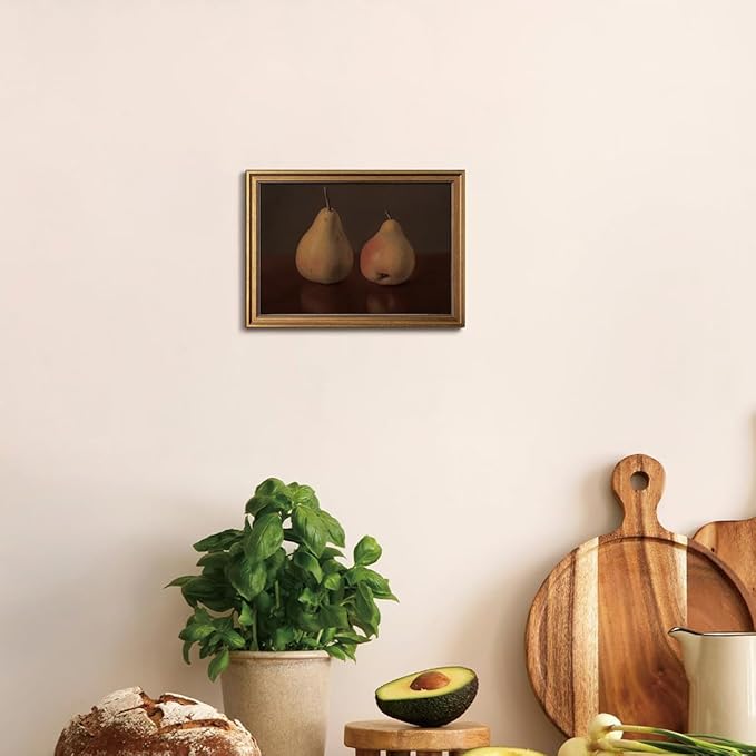Gold Framed Wall Art Vintage Canvas Wall Art Pear Fruits Shelf Decor for Kitchen Artwork Prints Picture for Living Room Bedroom Farmhouse Bathroom Office Decor, 12x16