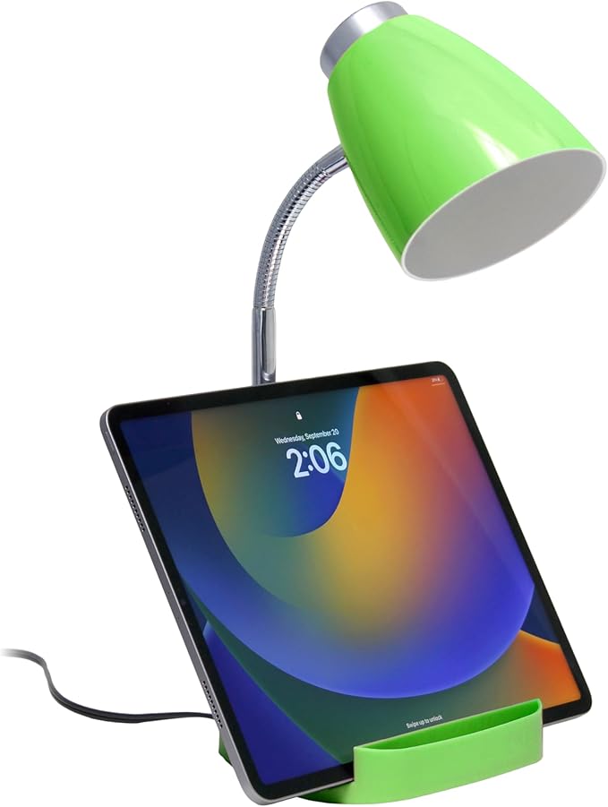 Simple Designs LD1067-GRN Compartmental Desk Lamp with iPhone/iPad/Tablet Stand, Bendable Gooseneck, for Office, Living Room, Nightstand, Library, Entryway, Green