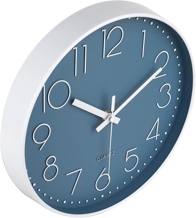 jomparis 12 Inch Silent Non-Ticking Battery Operated Quality Quartz Round Wall Clock Modern Decor Clock for Home Office Bedroom Bathroom(Cerulean/Blue Color)
